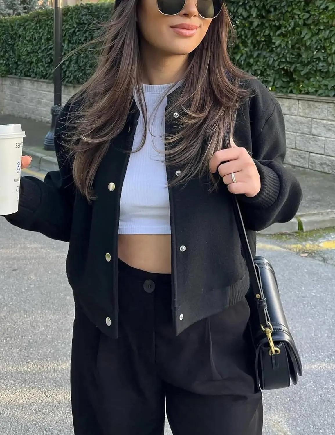 Cropped Bomber Jackets for Womens Long Sleeve Button Down Crop Shacket Jacket Tops