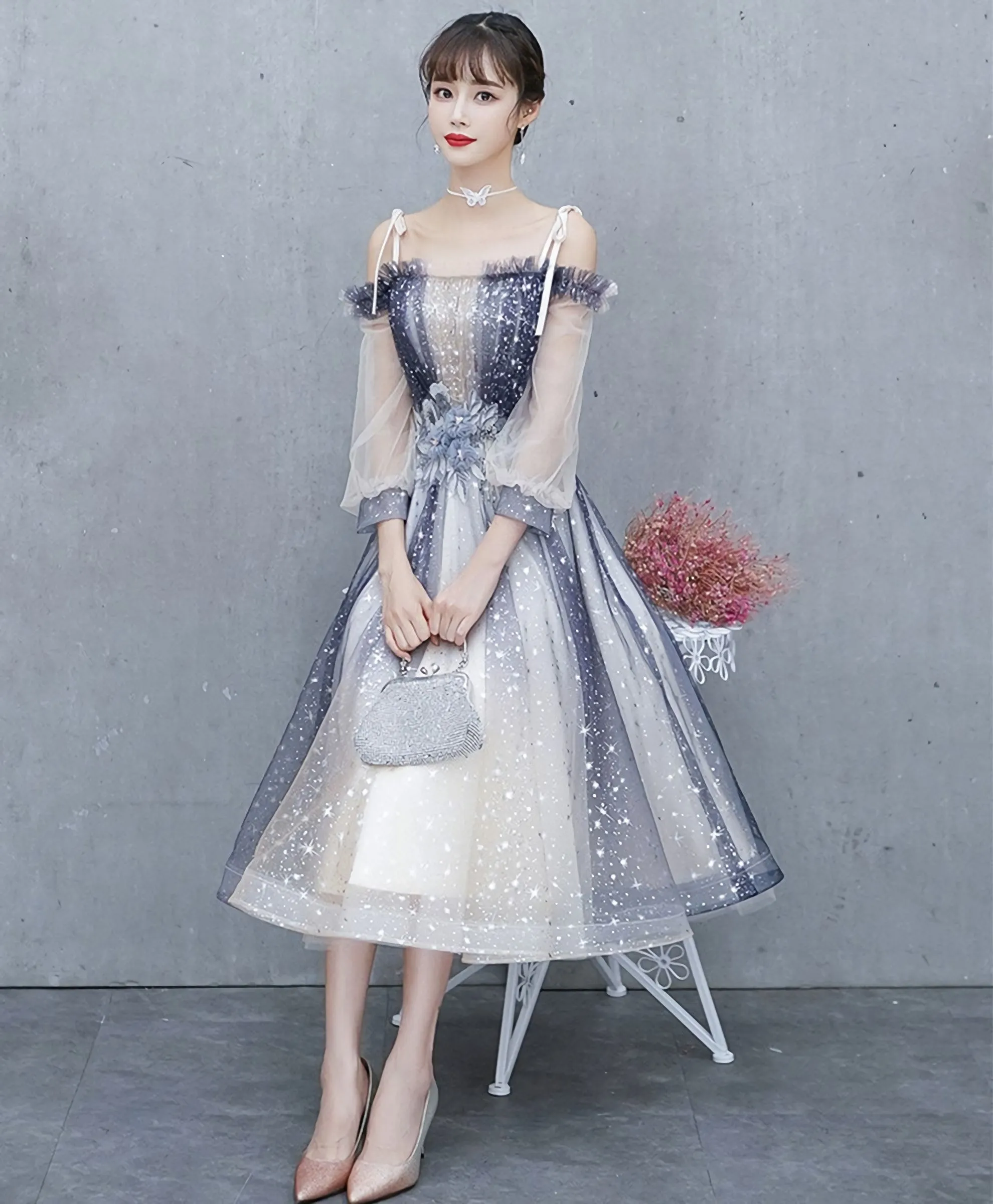 Cute Blue Tulle Short Prom Dress Blue Tulle Formal Dress