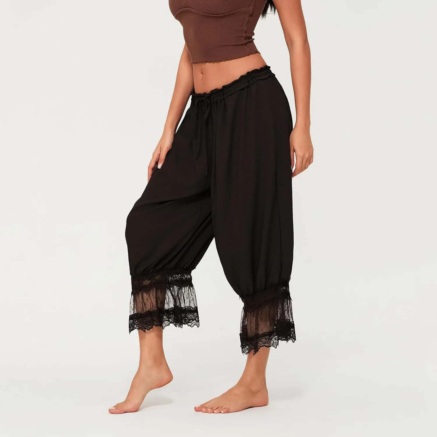 DSORVICD Women Lace Long Bloomers Pettipants Slip Under Dress Pantaloons Cute Ruffle Pumpkin Pants