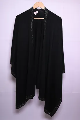 Elegant Black Viscose Winter Cape with Golden Rhinestones - Lucy Sparks