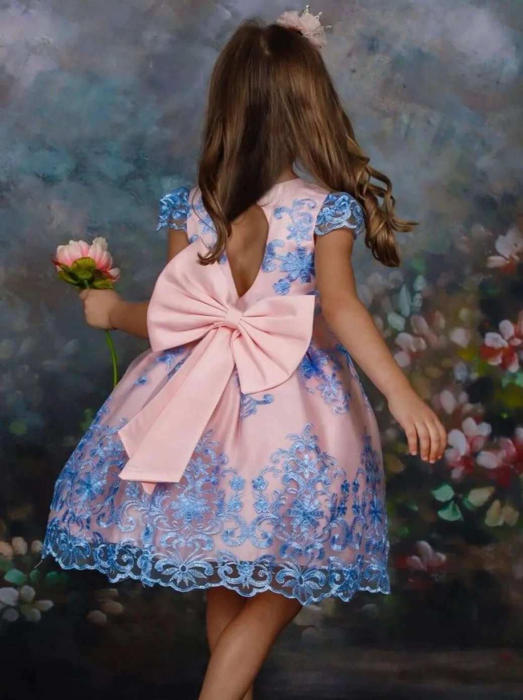 Enchanting Blue Floral Lace Princess Dress