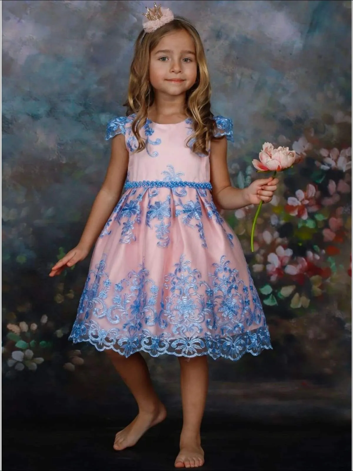 Enchanting Blue Floral Lace Princess Dress