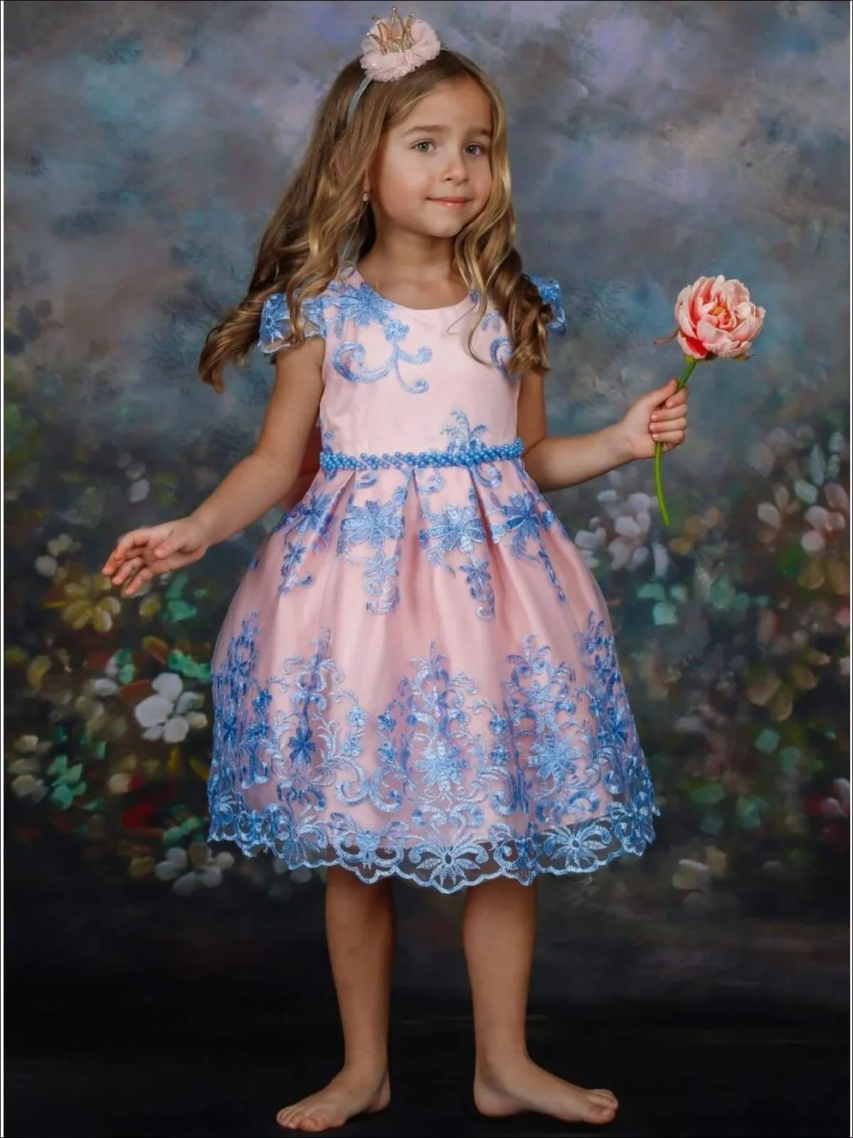 Enchanting Blue Floral Lace Princess Dress
