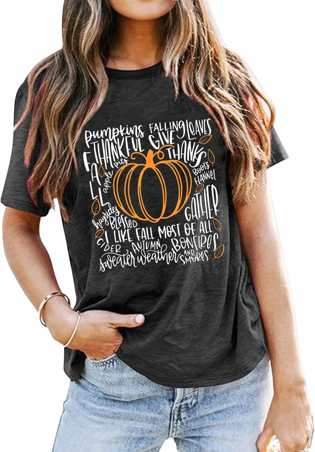 Fall Pumpkin Shirt Top Women Funny Halloween Plaid Leopard Shirt Autumn Thanksgiving Casual Graphic Tees