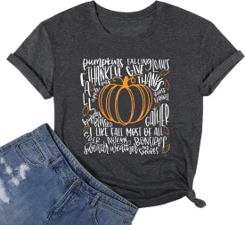 Fall Pumpkin Shirt Top Women Funny Halloween Plaid Leopard Shirt Autumn Thanksgiving Casual Graphic Tees