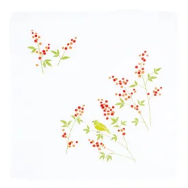 Gauze Handkerchief Nandina and Bird Orange