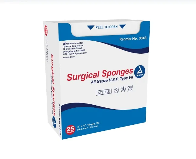 Gauze Sponges, Sterile, 4 inch x 4 inch, 12-ply,