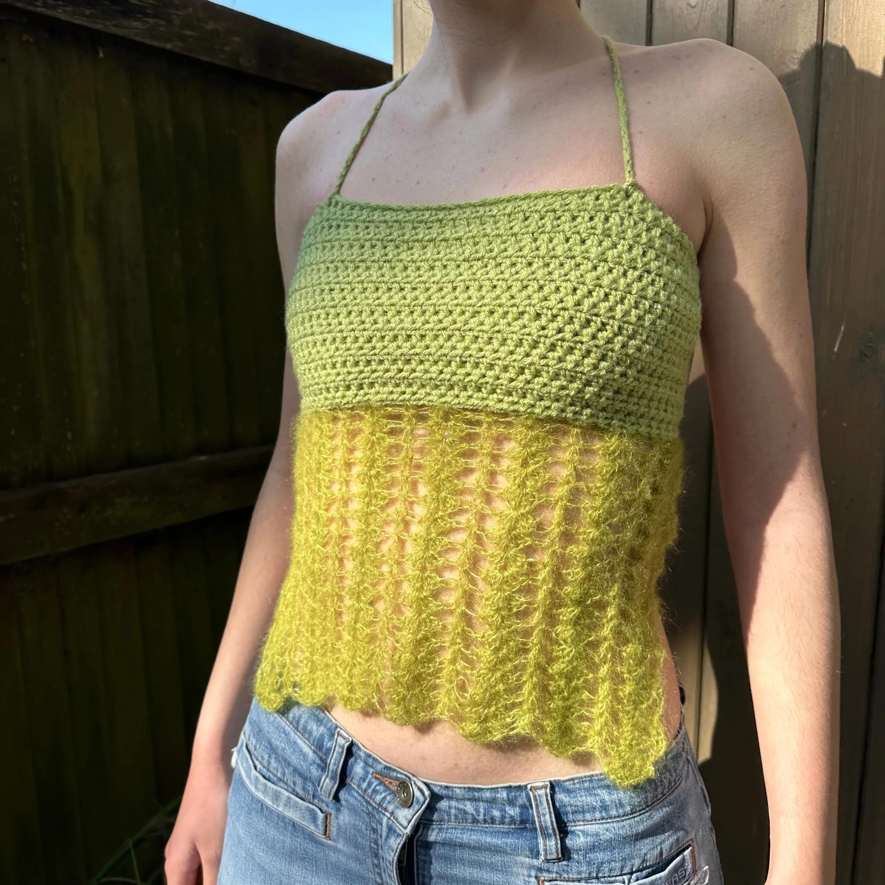 Handmade crochet mohair lace cami top in green