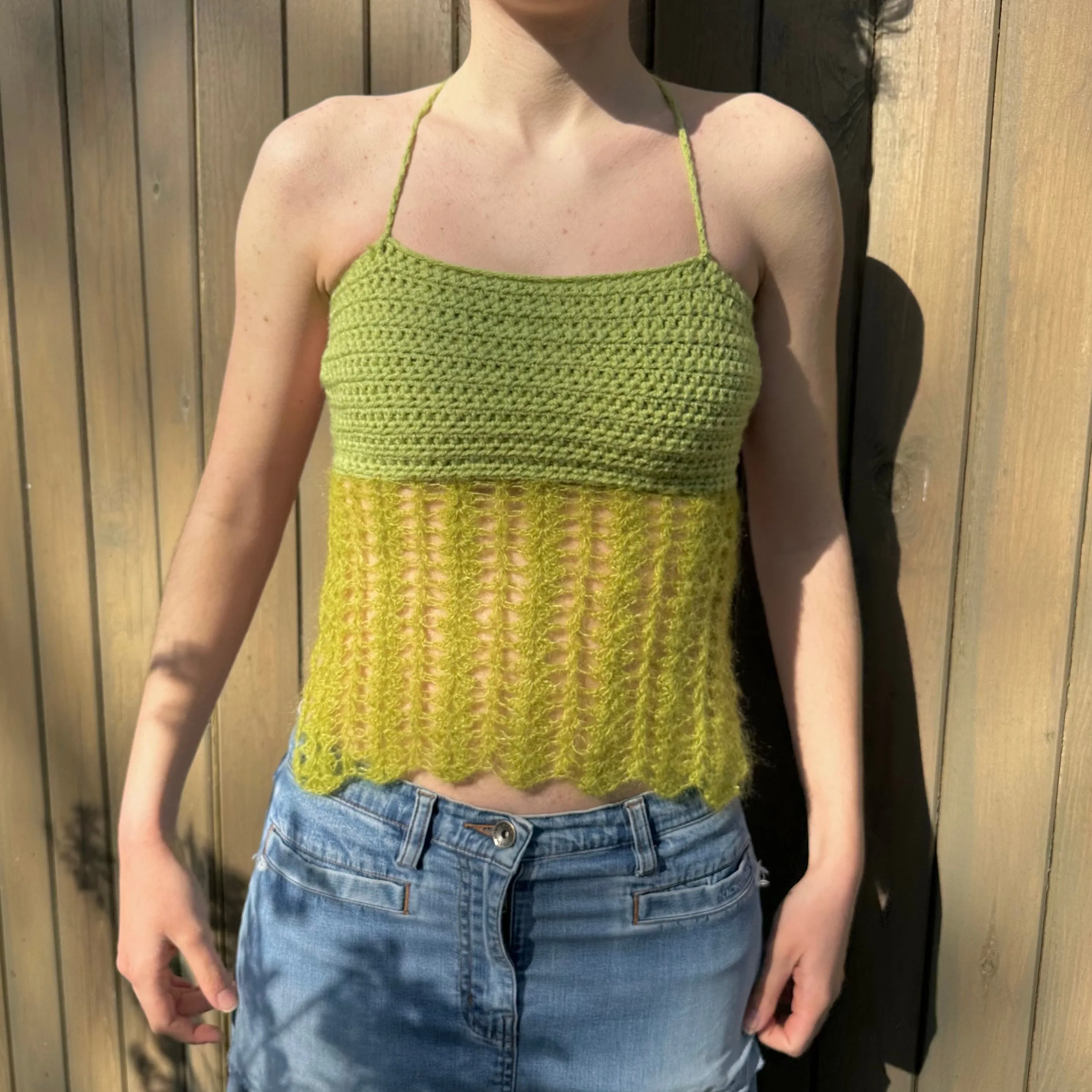 Handmade crochet mohair lace cami top in green