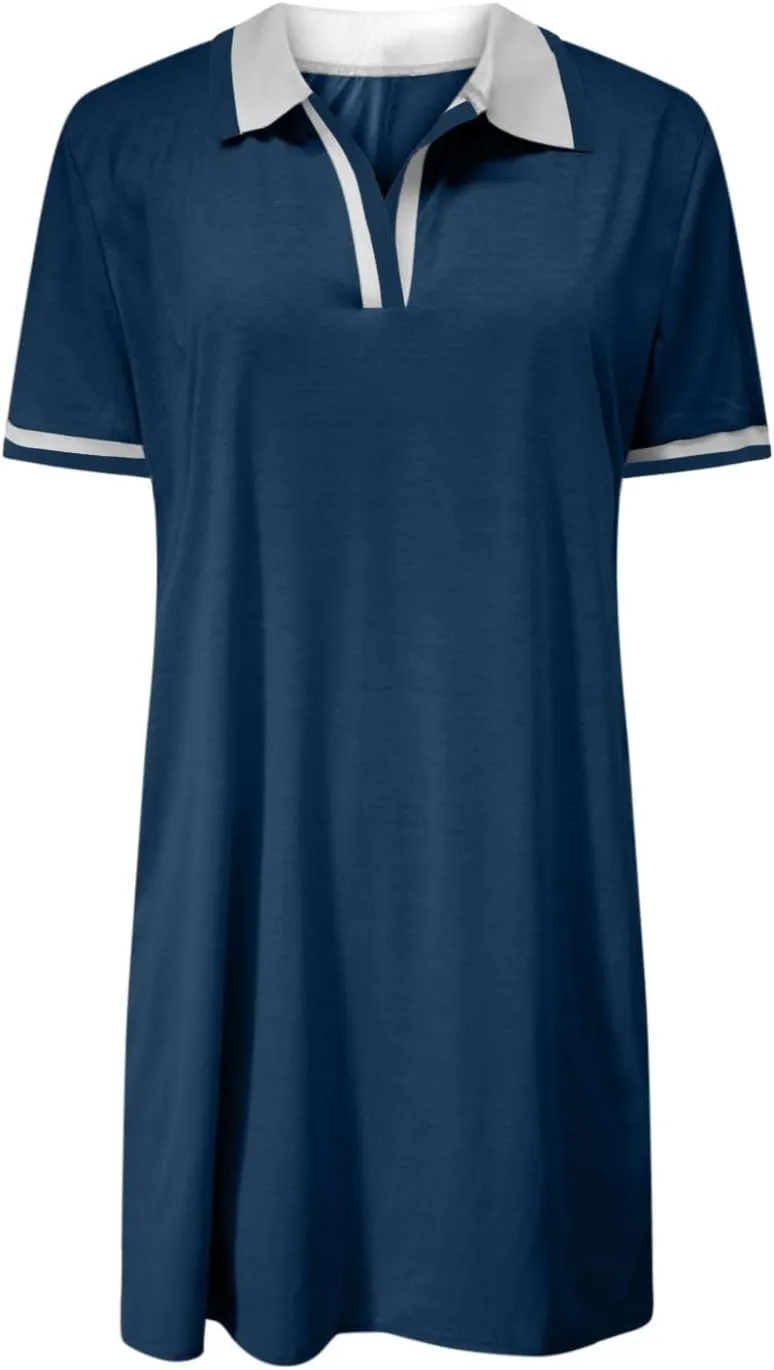 JOAU Women's Polo Dresses Color Block Short Sleeve V Neck 2025 Casual Summer Tennis Golf Mini T-Shirt Dress with Pockets