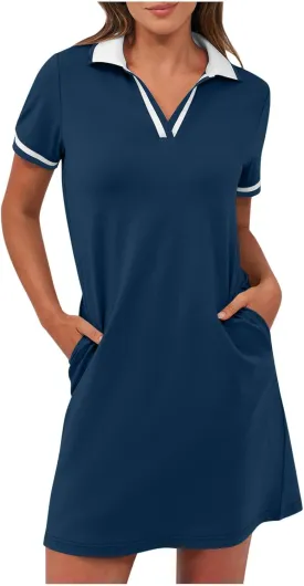 JOAU Women's Polo Dresses Color Block Short Sleeve V Neck 2025 Casual Summer Tennis Golf Mini T-Shirt Dress with Pockets