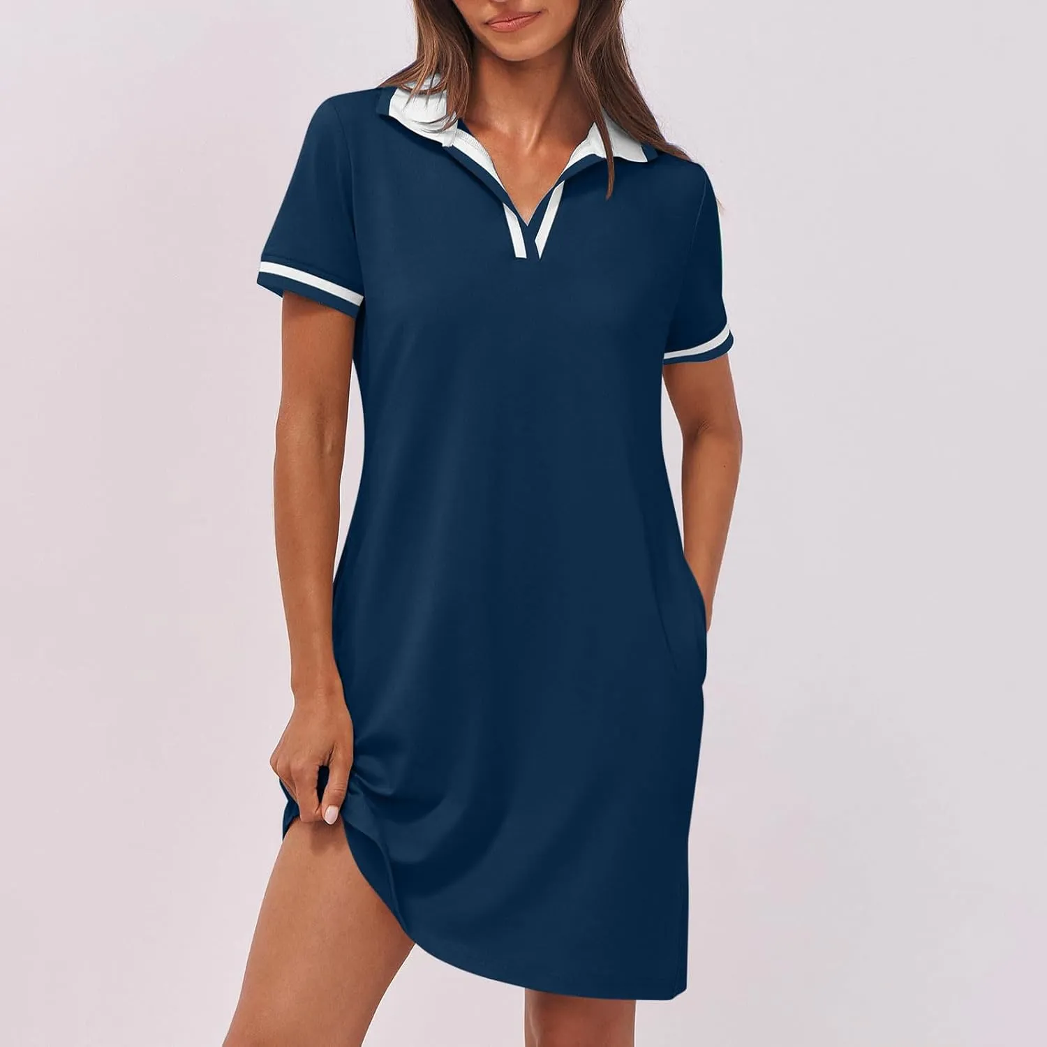 JOAU Women's Polo Dresses Color Block Short Sleeve V Neck 2025 Casual Summer Tennis Golf Mini T-Shirt Dress with Pockets