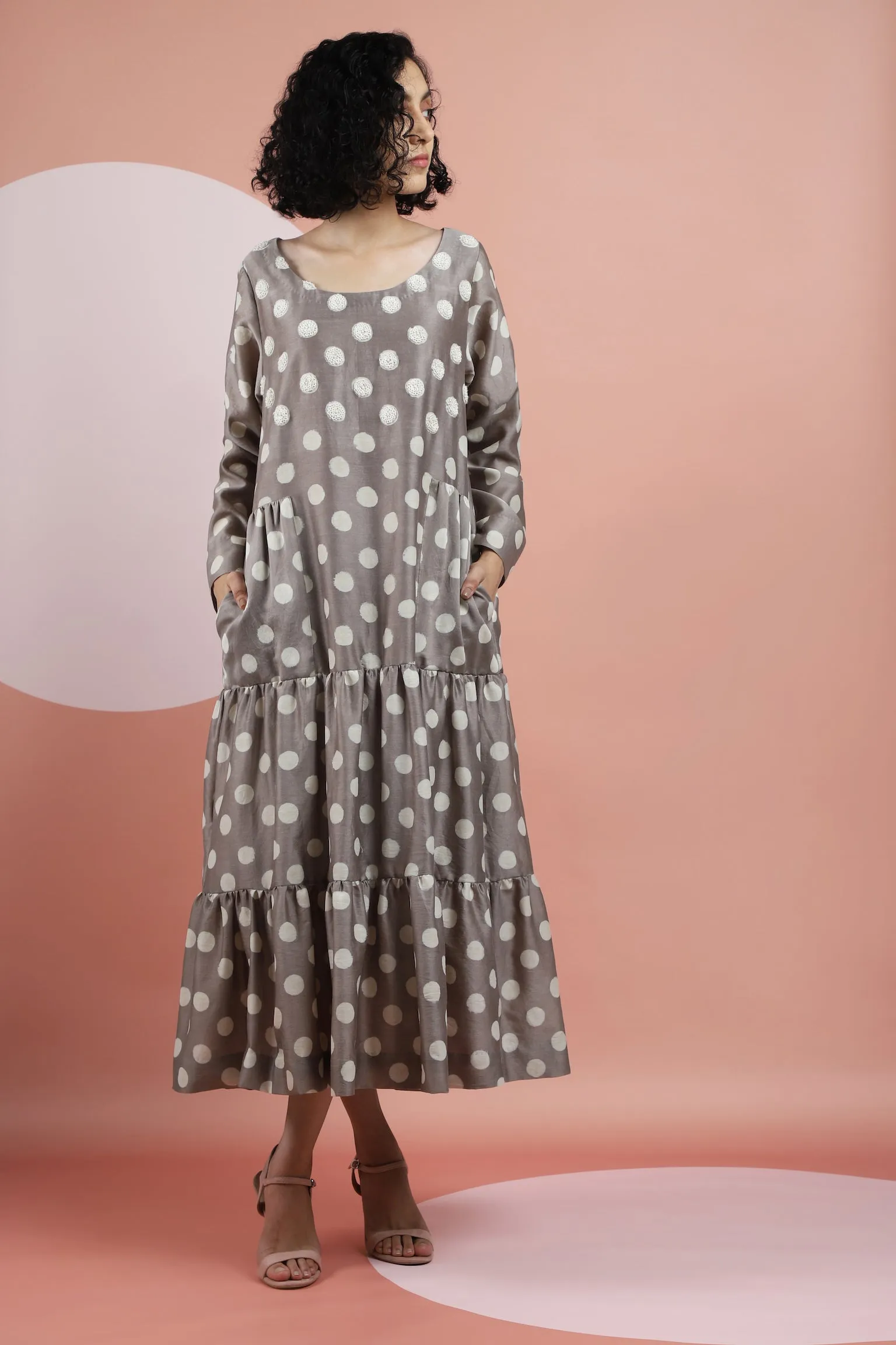 Kashish Bagru Print Polka Dot Tiered Dress