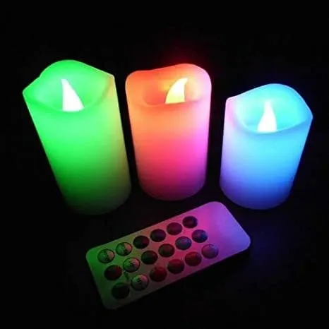 kesi 3 PCS Candles with Remote Control Real Wax flameless Timer Table lamp Candle with 12 Different Color Lights,Romantic Candle Colour Candle Diwali Home Decoration, Party, Events