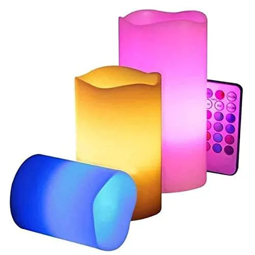 kesi 3 PCS Candles with Remote Control Real Wax flameless Timer Table lamp Candle with 12 Different Color Lights,Romantic Candle Colour Candle Diwali Home Decoration, Party, Events