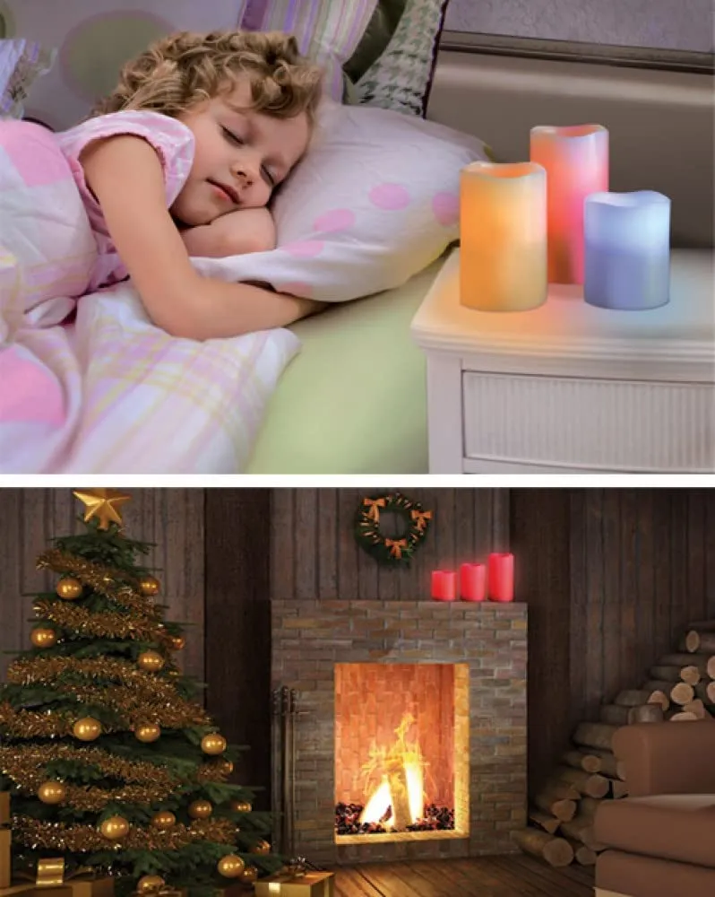 kesi 3 PCS Candles with Remote Control Real Wax flameless Timer Table lamp Candle with 12 Different Color Lights,Romantic Candle Colour Candle Diwali Home Decoration, Party, Events