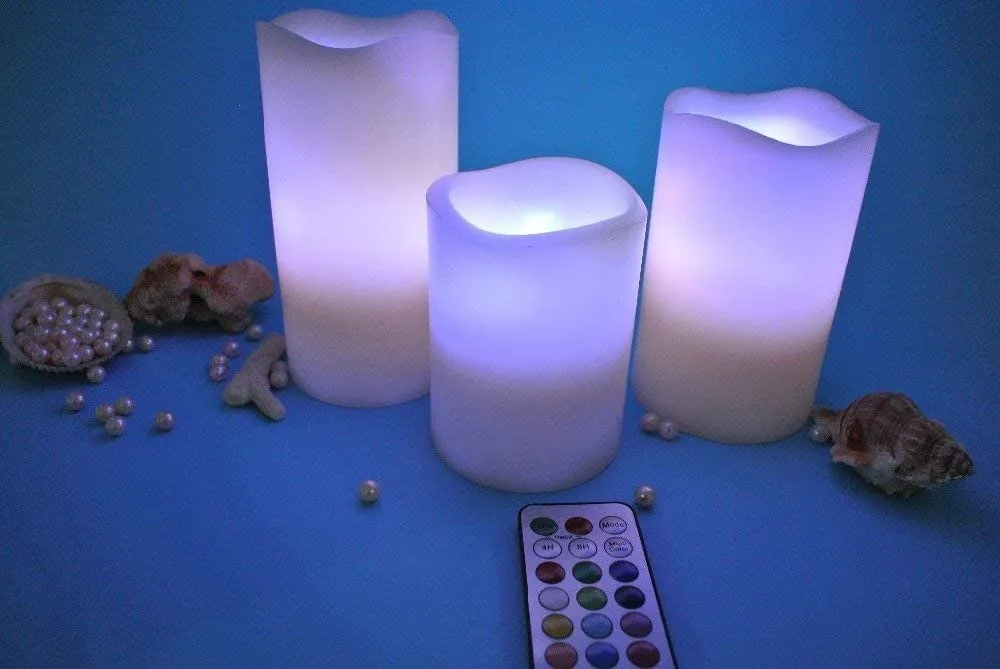kesi 3 PCS Candles with Remote Control Real Wax flameless Timer Table lamp Candle with 12 Different Color Lights,Romantic Candle Colour Candle Diwali Home Decoration, Party, Events