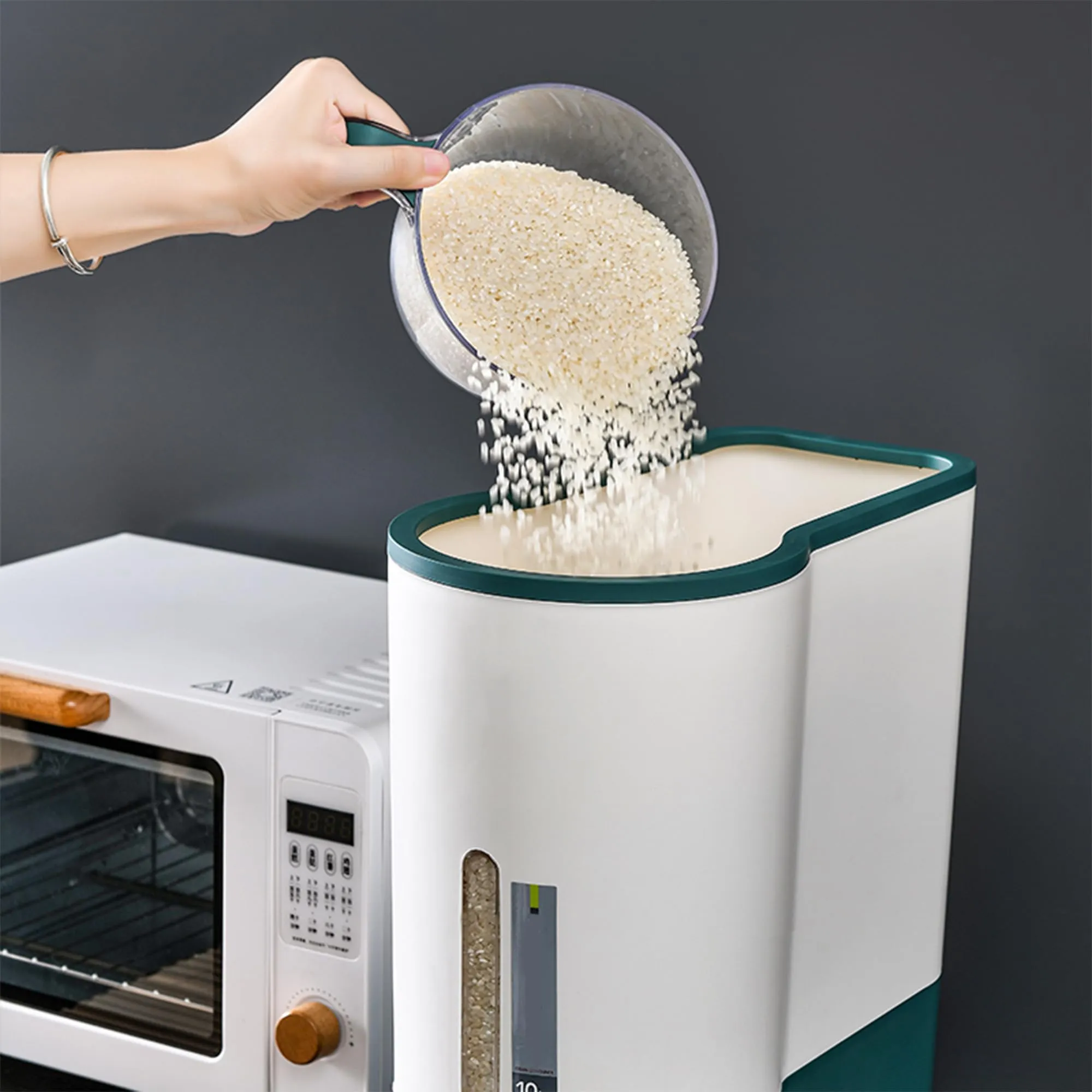 Kuber Industries Pack of 6 Kitchen Storage Dispenser| Moisture Proof Dust Proof | Rice Cereal Dal Storage Dispenser Box| Transparent Metering Cylinder| Measurable Cup | 2021 | White