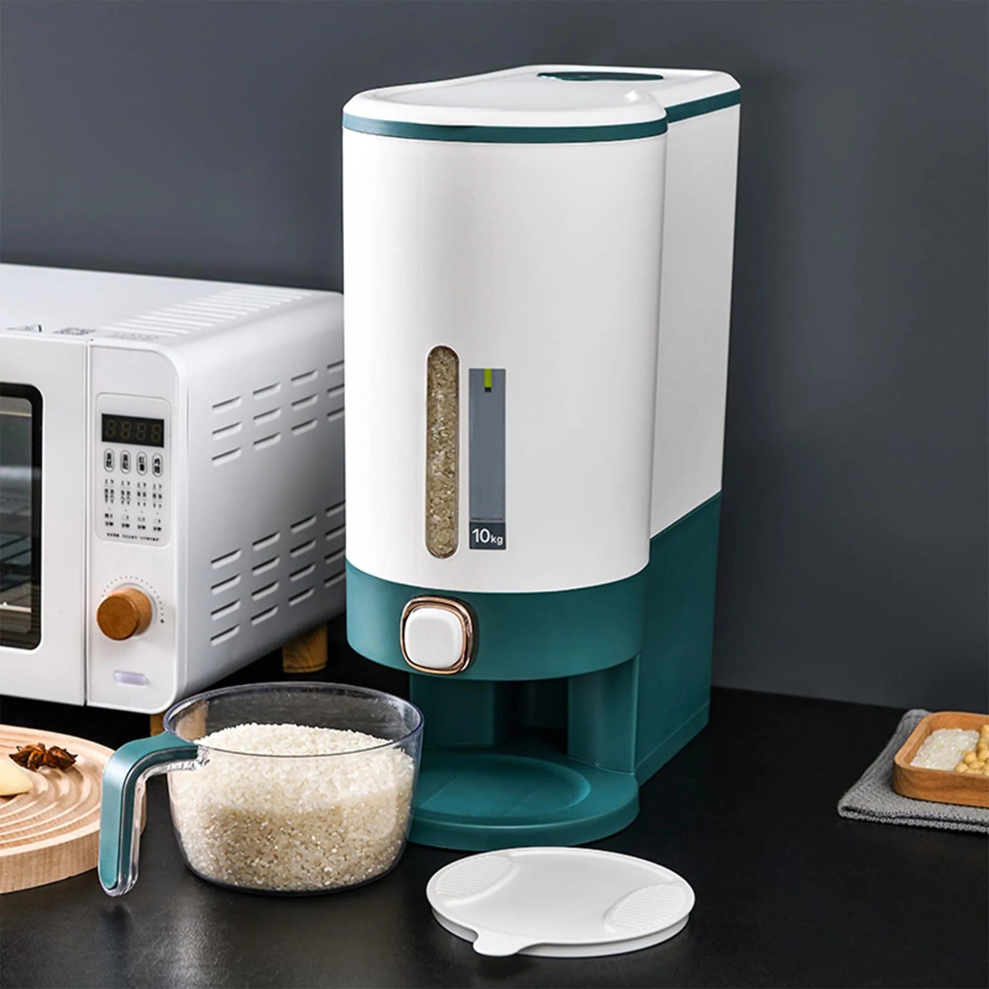 Kuber Industries Pack of 6 Kitchen Storage Dispenser| Moisture Proof Dust Proof | Rice Cereal Dal Storage Dispenser Box| Transparent Metering Cylinder| Measurable Cup | 2021 | White