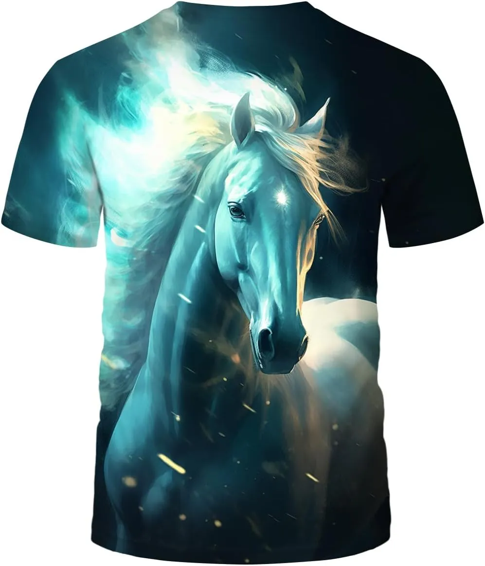 LAOLIUSN Men's Horse T-Shirt- Animal Theme, Realistic Graphic Tee Shirt