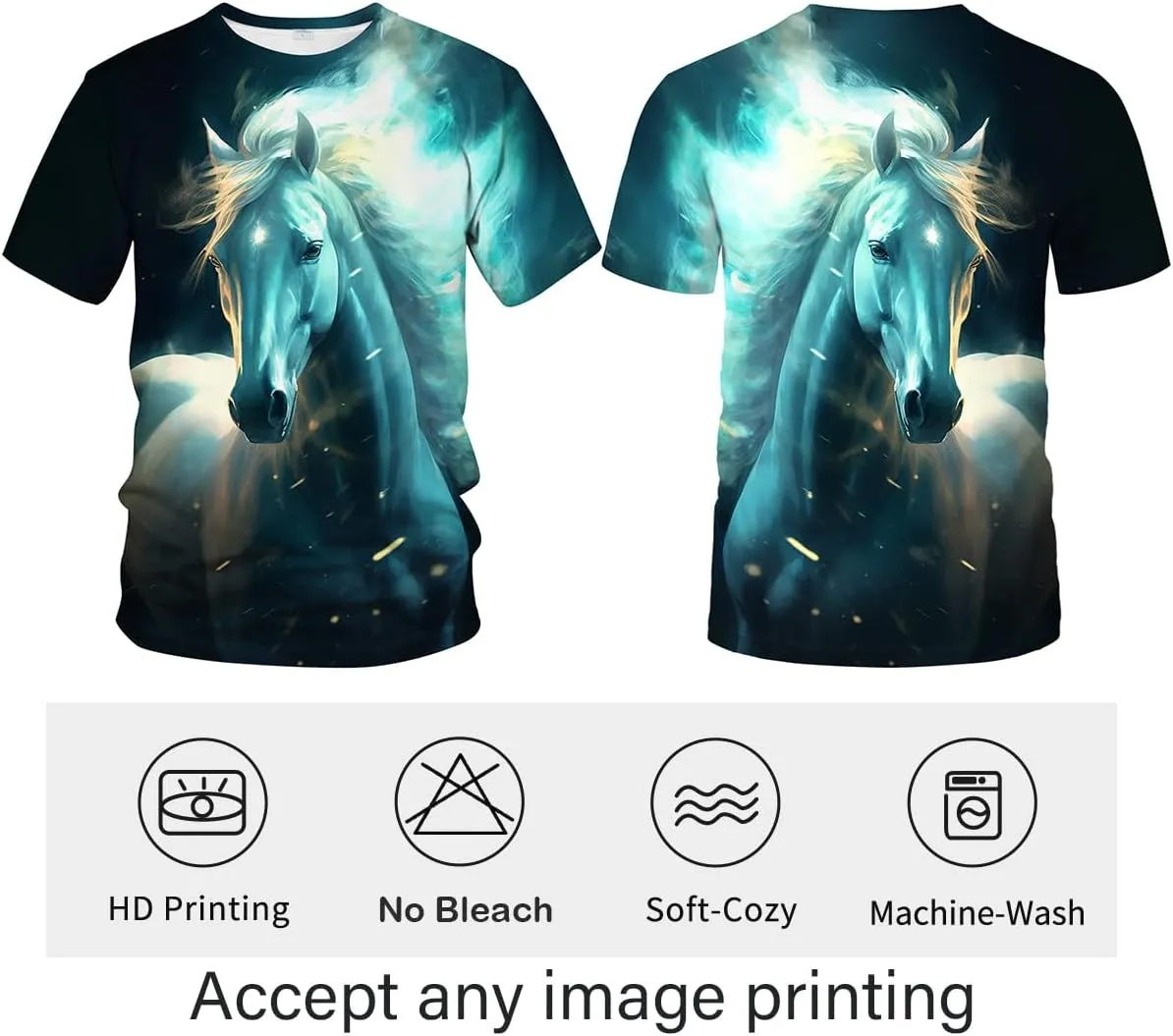LAOLIUSN Men's Horse T-Shirt- Animal Theme, Realistic Graphic Tee Shirt