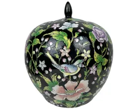 Large Vintage 1970s Chinese Porcelain Ginger Jar 1000 Flowers w Birds