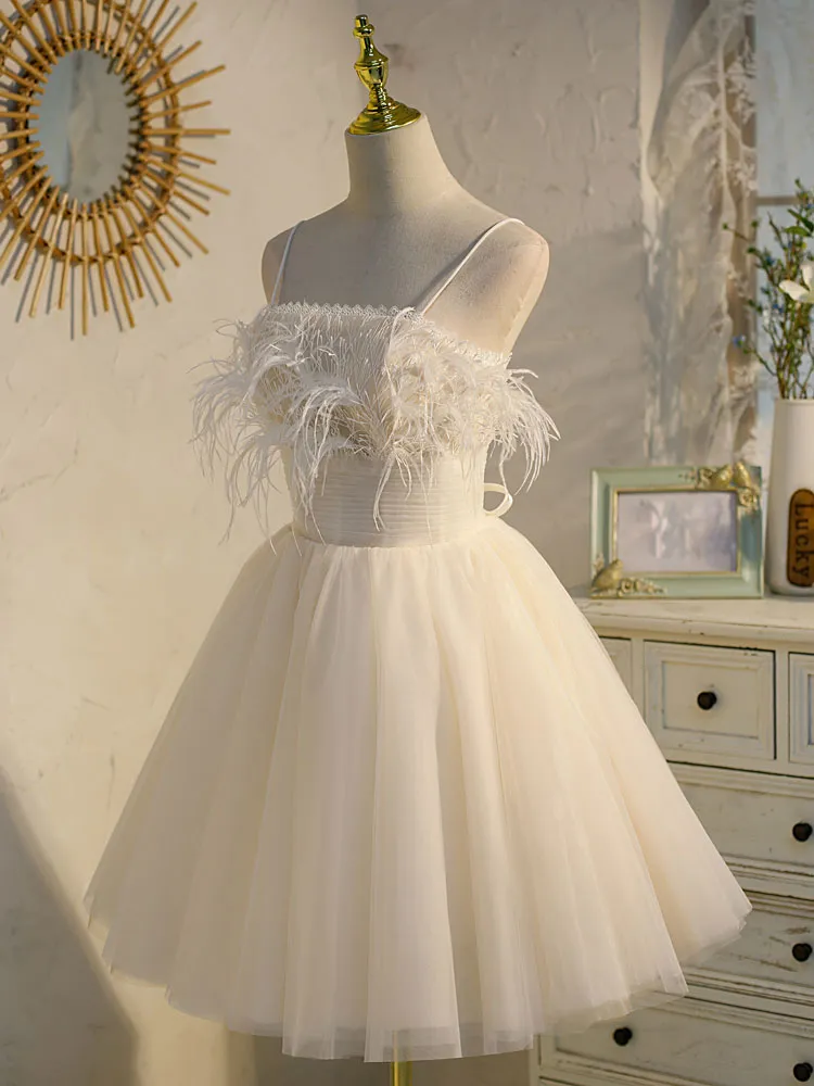 Light Champagne Tulle Short Prom Dress Tulle Puffy Homecoming Dress