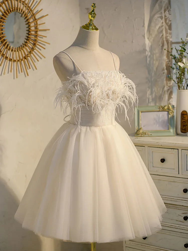 Light Champagne Tulle Short Prom Dress Tulle Puffy Homecoming Dress