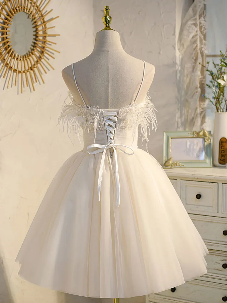 Light Champagne Tulle Short Prom Dress Tulle Puffy Homecoming Dress