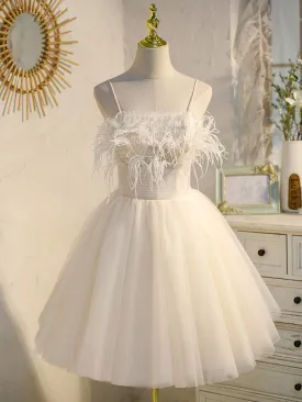 Light Champagne Tulle Short Prom Dress Tulle Puffy Homecoming Dress