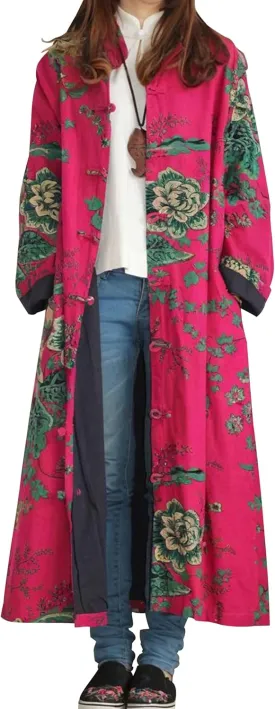 LUZU JUNU Women's Trench Coat Floral Print Jacket Cottagecore Clothing Casual Plus Size multicolored Outerwear