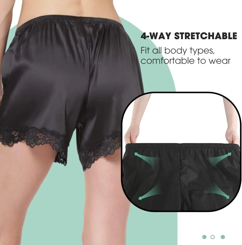 MANCYFIT Culottes for Women Pettipants Slips Satin Bloomers Under Shorts for Dresses Lace Hem 4" Inseam