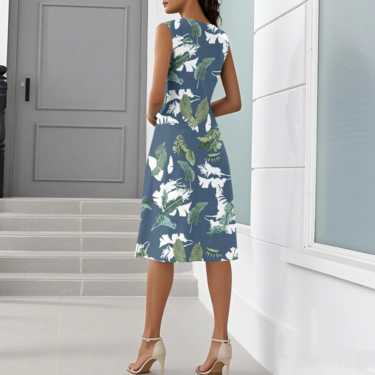 Maxi Dresses for Women Summer Sleeveless Beach Vacation Dress Wrap V Neck Tank Dress Casual Irregular Hem Sundress