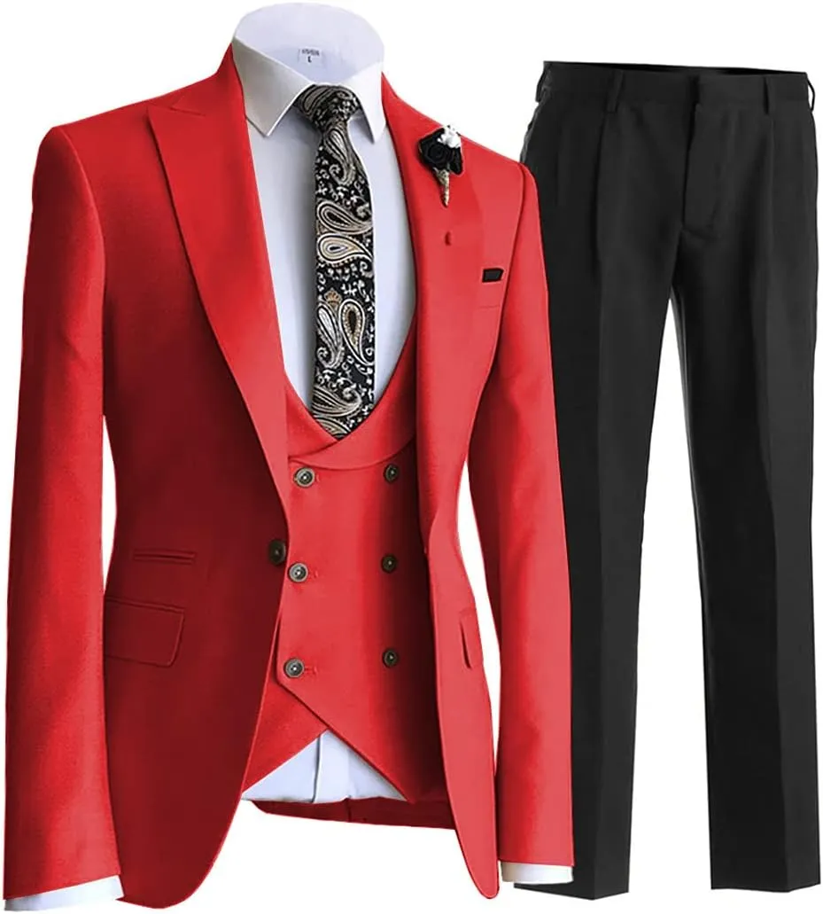 Men's 3 Piece Suit Stylish Business Tux Slim Fit Suit Set- Blazer, Pants, Vest
