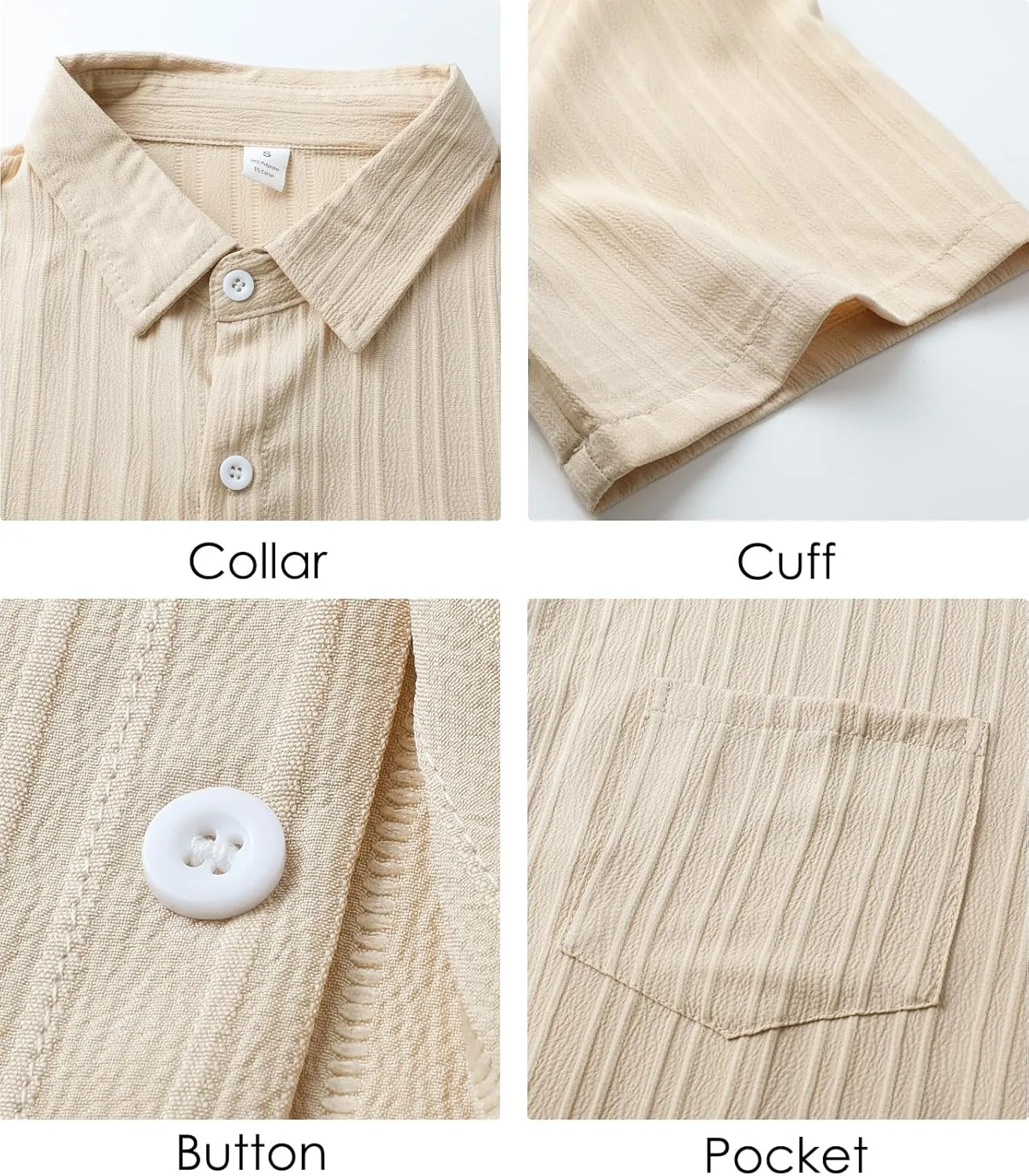 Mens Casual Short Sleeve Shirt Relaxed Button Down Summer Vacation Beach Textured Lightweight Wrinkle Free Shirt