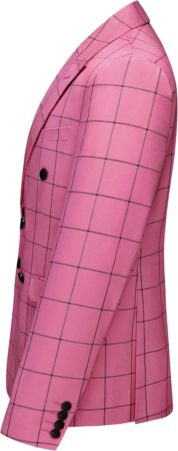 MOGU Men's Plaid Tuxedo Suit - Double Breasted 2-Piece Checkered Set with Suit Jacket and Pants for Prom and Wedding