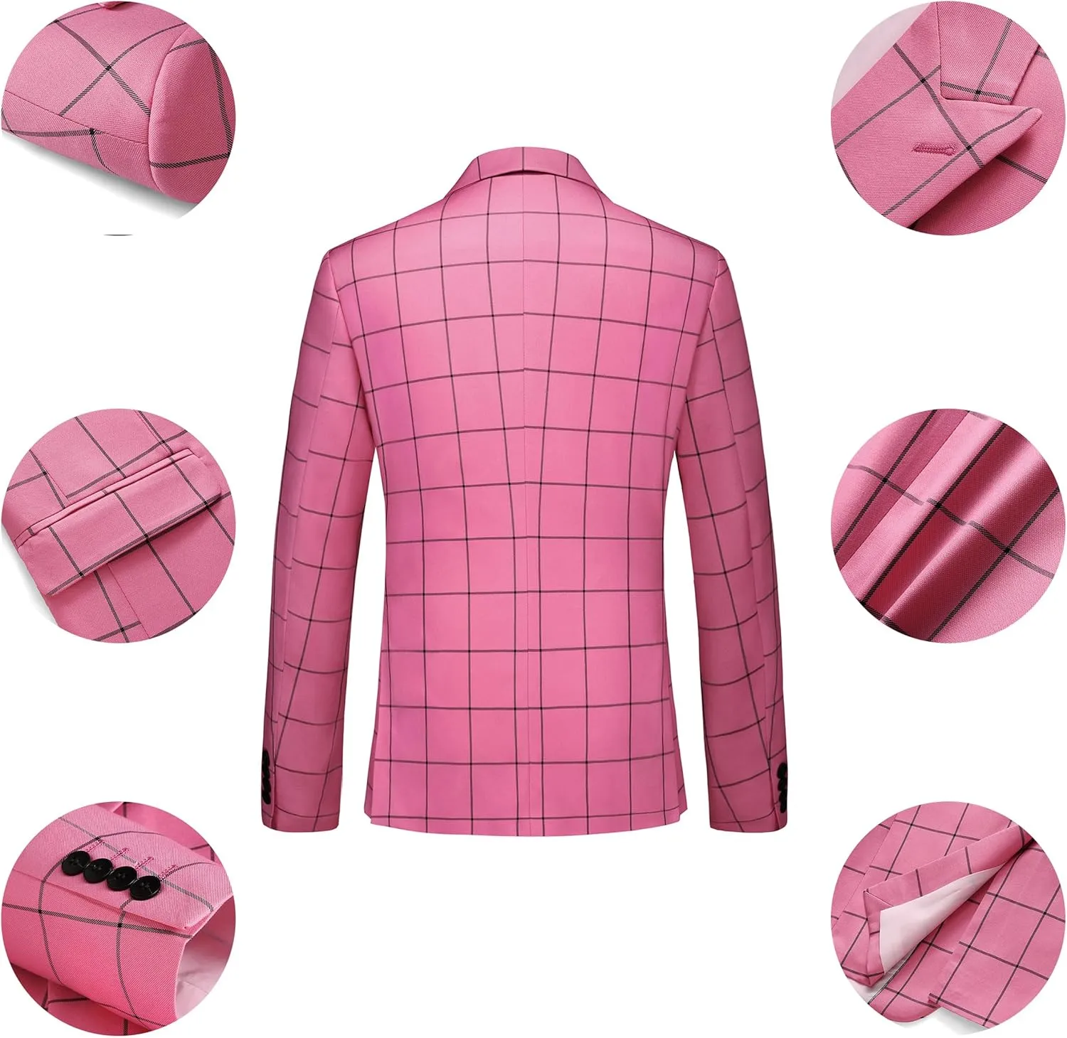 MOGU Men's Plaid Tuxedo Suit - Double Breasted 2-Piece Checkered Set with Suit Jacket and Pants for Prom and Wedding