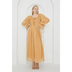 Mustard Chiffon Square Collar Dress