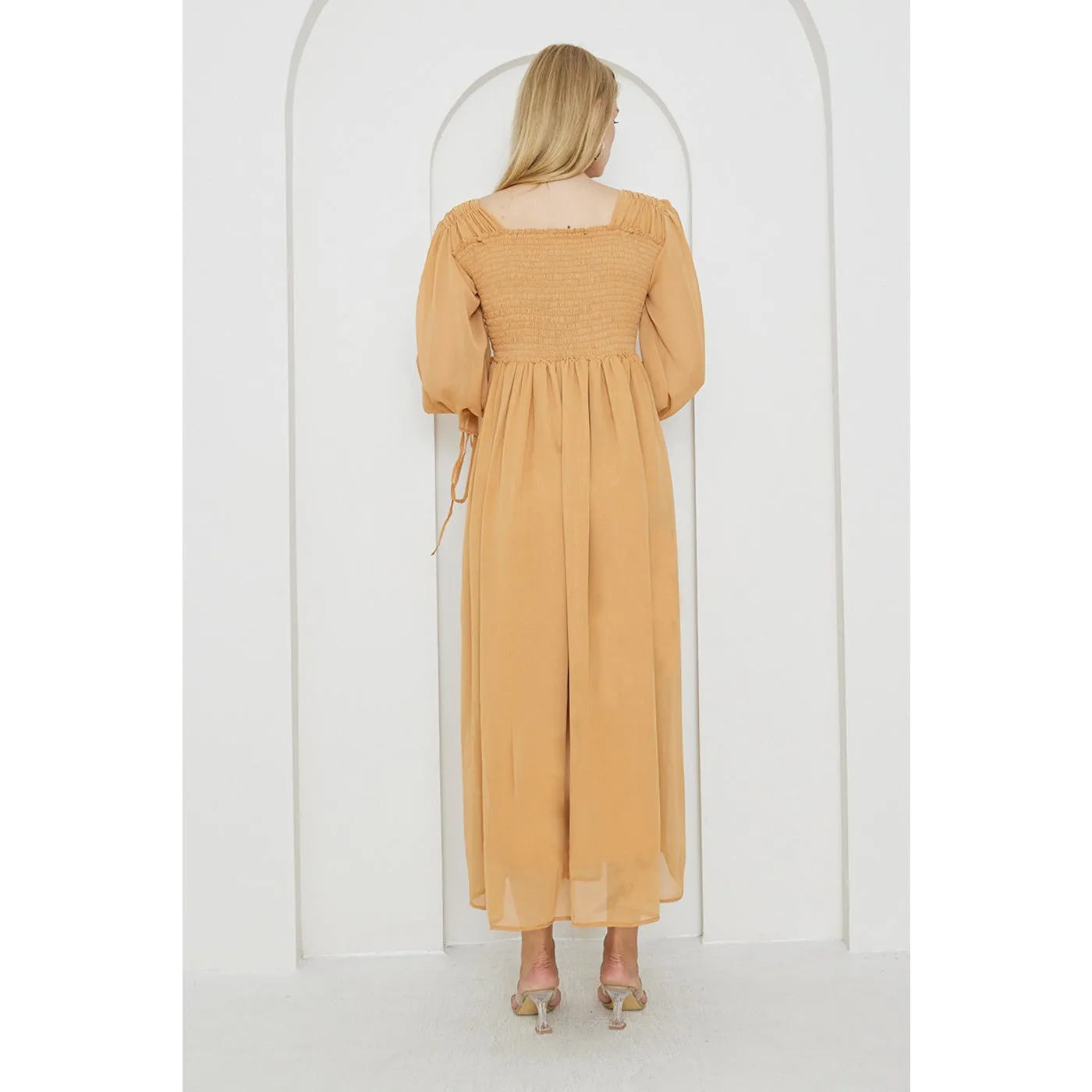 Mustard Chiffon Square Collar Dress