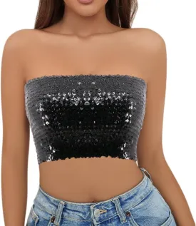 Naimo Women's Sparkly Bling Sequin Tube Top Sexy Stretchy Crop Top Party Costume Clubwear Camisoles