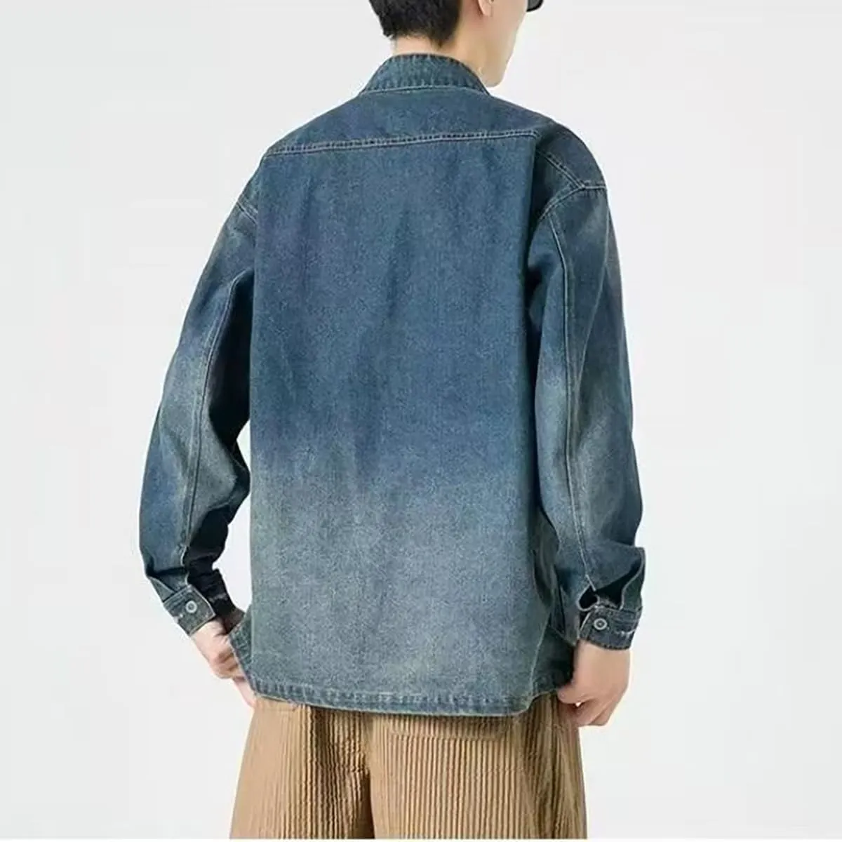NCDUANSAN New Chinese style button up men's denim jacket, niche long sleeved jacket, casual and fashionable design hip-hop