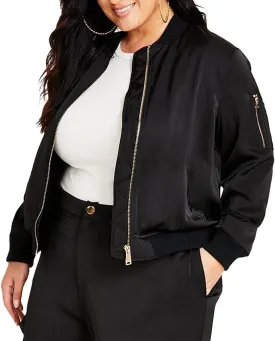 Nina Parker Womens Zippered-Pocket Bomber Jacket