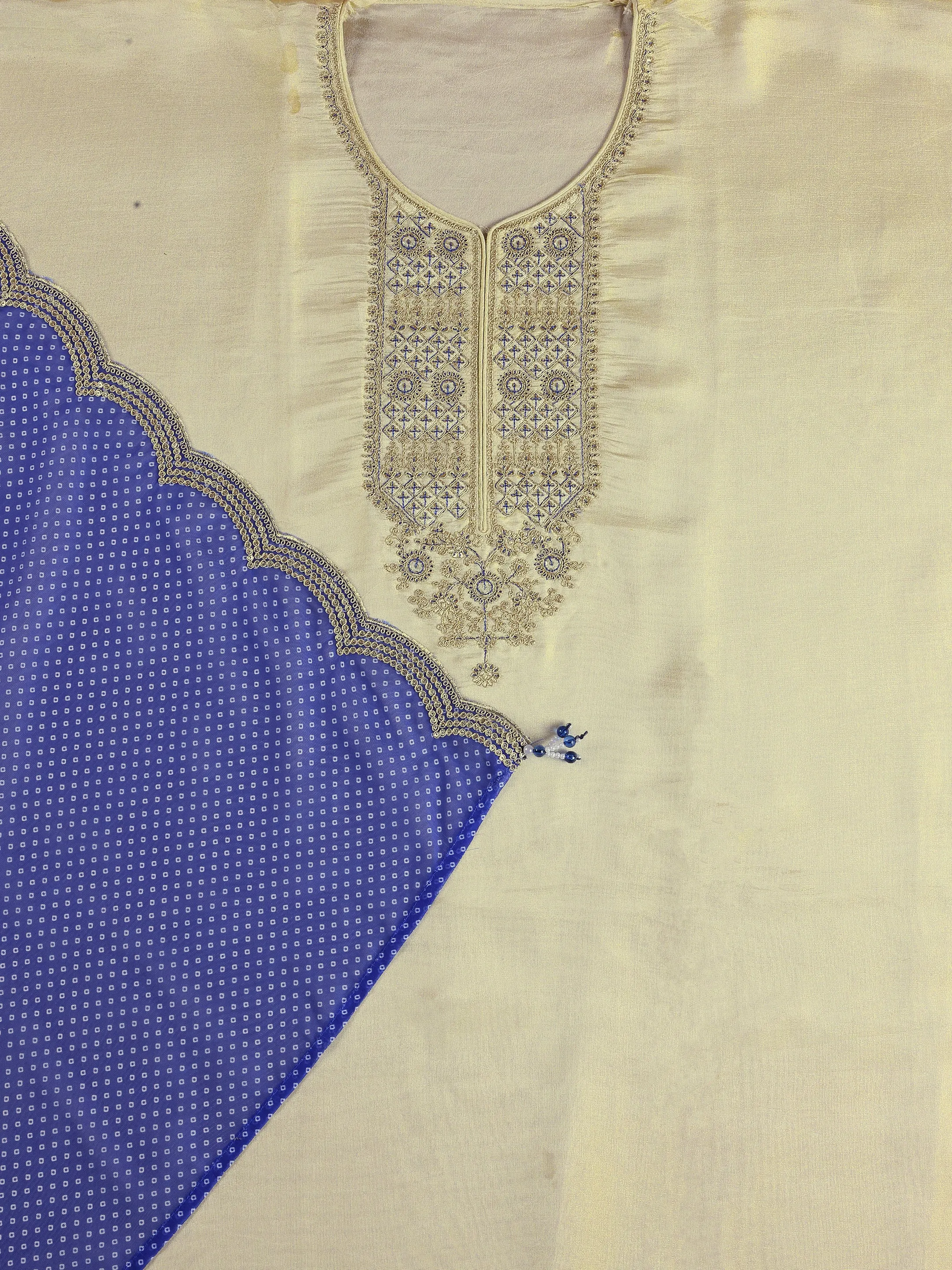 Off White Embroidered Organza Dress Material With Dupatta