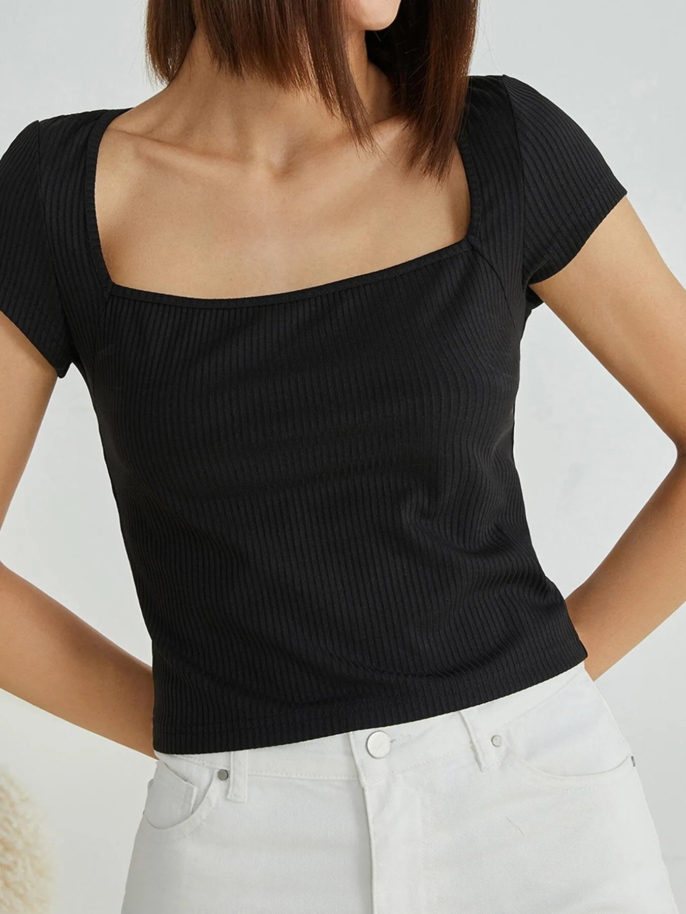 OL Plain Square Neck Rib Tee