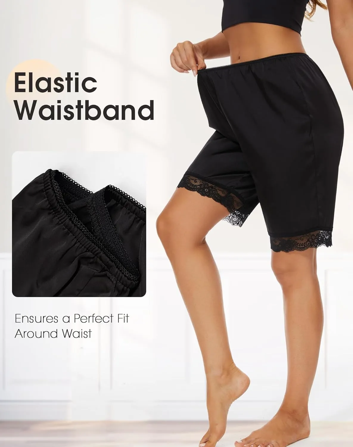 Pettipants for Women Lace Bloomers Satin Culotte Slip for Under Dress 9" Inseam