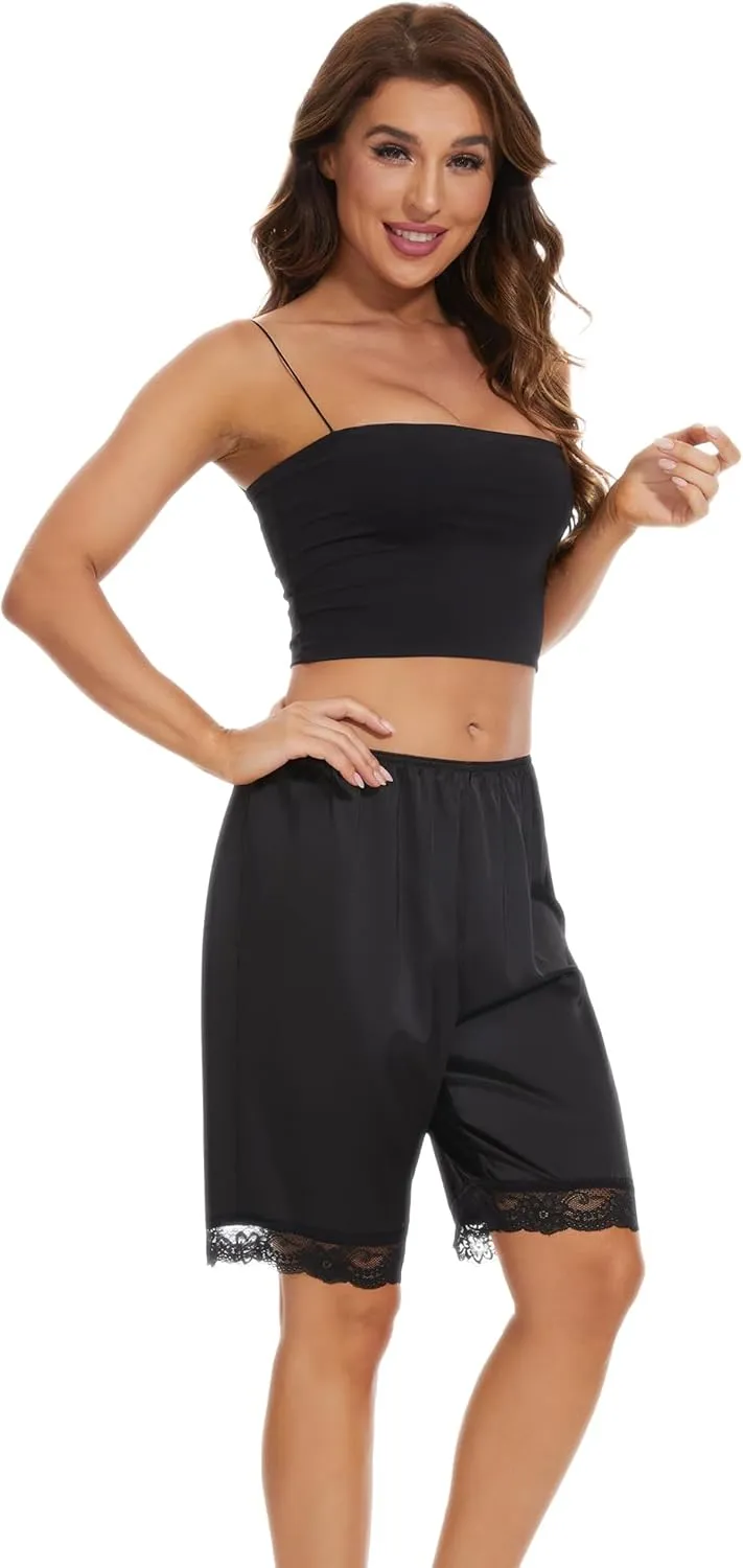 Pettipants for Women Lace Bloomers Satin Culotte Slip for Under Dress 9" Inseam
