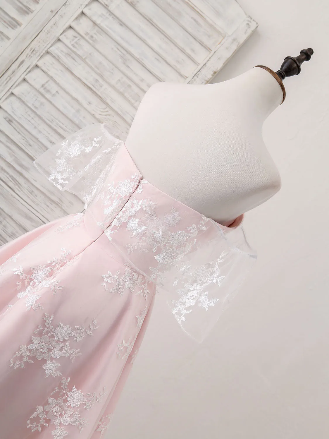 Pink Tulle Sweetheart Lace Short Prom Dress, Pink Homecoming Dress