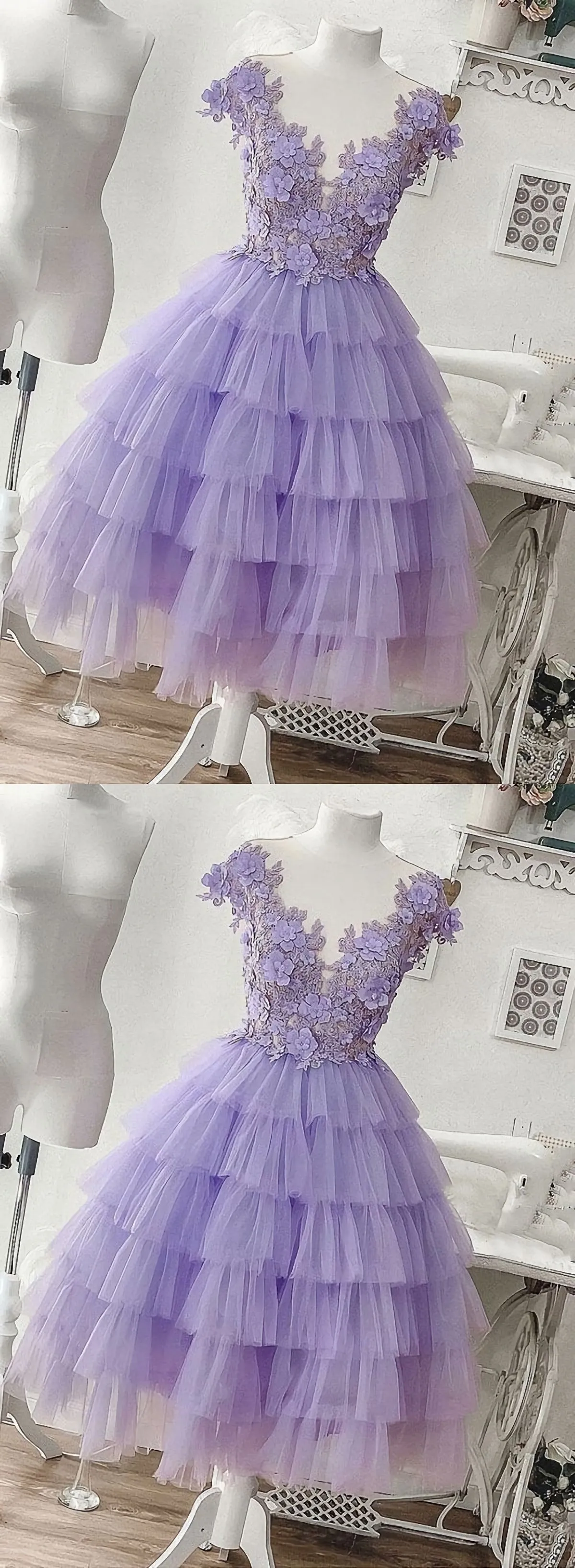 Purple Tulle Applique Short Homecoming Dress Homecoming Dress