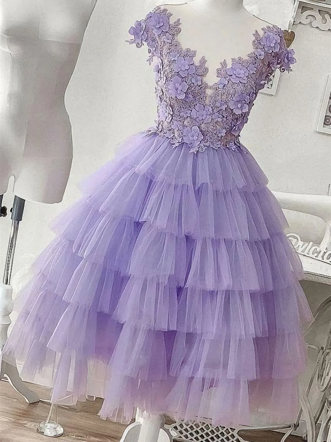 Purple Tulle Applique Short Homecoming Dress Homecoming Dress