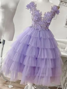 Purple Tulle Applique Short Homecoming Dress Homecoming Dress